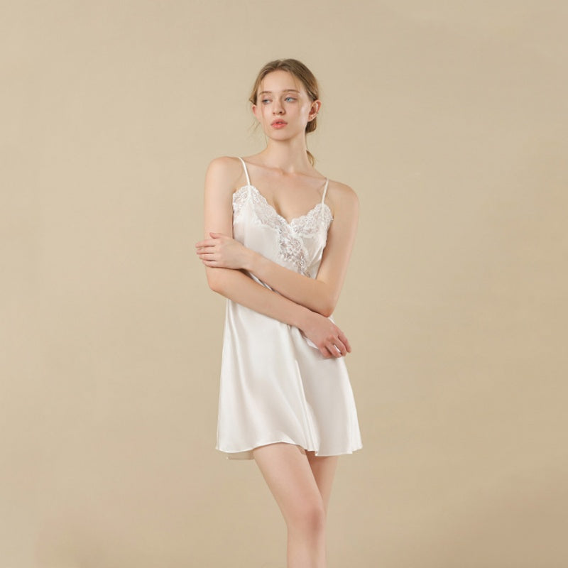 19 Momme Mulberry Silk Fancy Lace Slip Nightdress