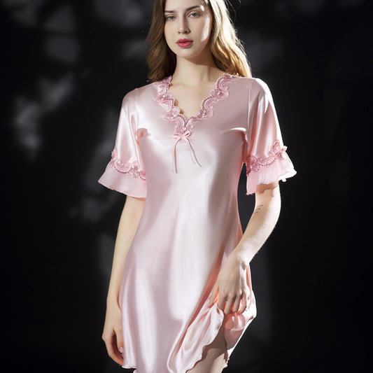 Elegant Ice Silk V-Neck Nightgown