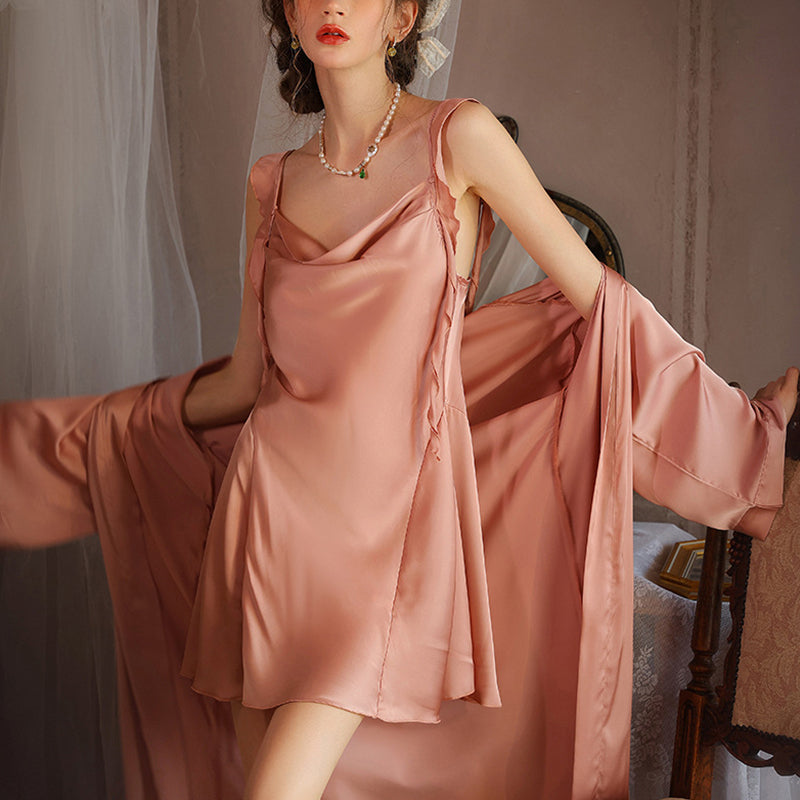 Women's Two Piece Ruffled Halter Nightgown Robe