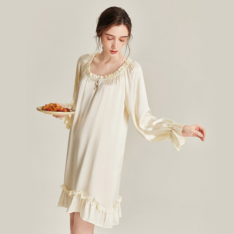 100% Mulberry Silk Court Style Long Sleeve Nightdress