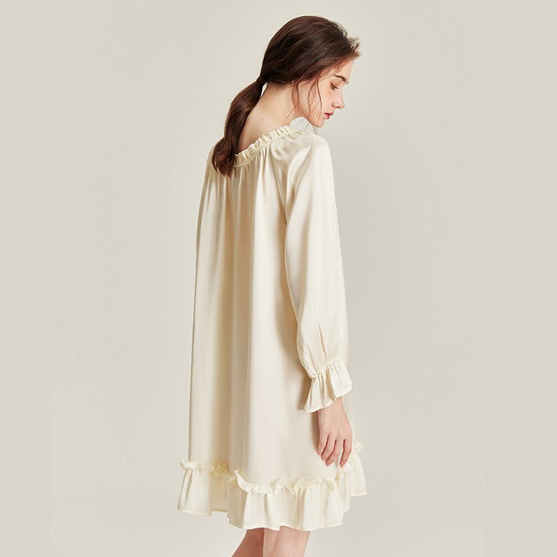 100% Mulberry Silk Court Style Long Sleeve Nightdress