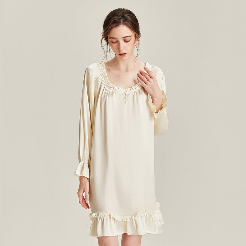 100% Mulberry Silk Court Style Long Sleeve Nightdress