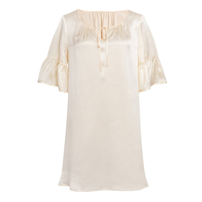 16.5 Momme Mulberry Silk Vintage Round Neck Court Style Nightdress