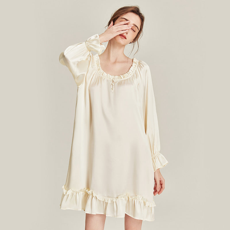 100% Mulberry Silk Court Style Long Sleeve Nightdress