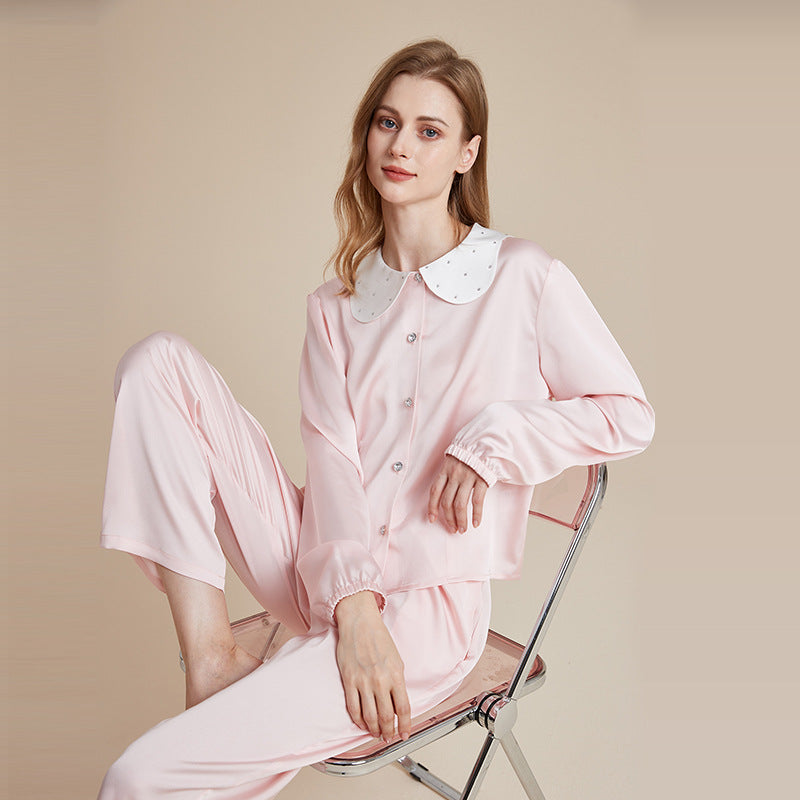 Ice Silk Rhinestone Doll Neck Pajamas Two-Piece Set