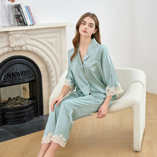 100% Silk Three Quarter Sleeve Pajama Set