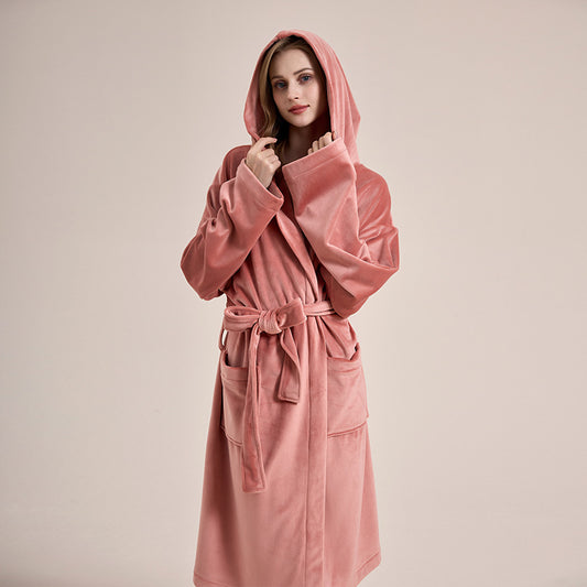 Double sided velvet hooded Robe