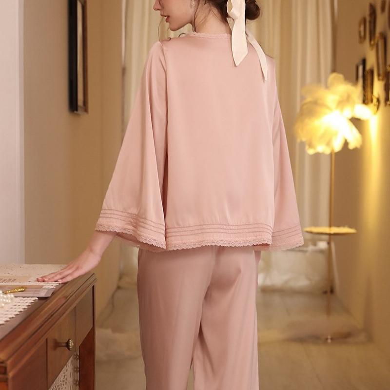 Women's Ice Silk Long Sleeve Pajama Set