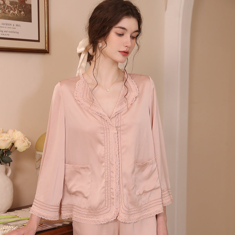 Women's Ice Silk Long Sleeve Pajama Set