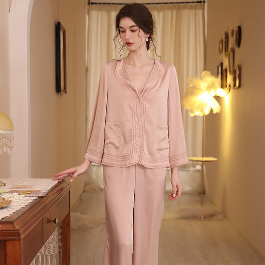 Women's Ice Silk Long Sleeve Pajama Set