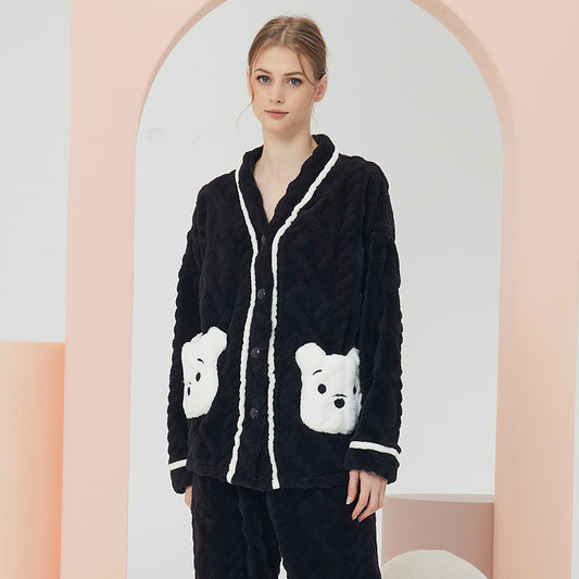 Cute Bear V-neck Long Sleeve Pajama Set