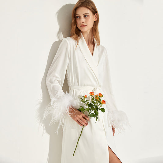 Ice Silk Feather Cuff Robe