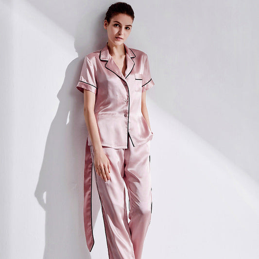 Pink Silk Short Sleeves Pajama Set