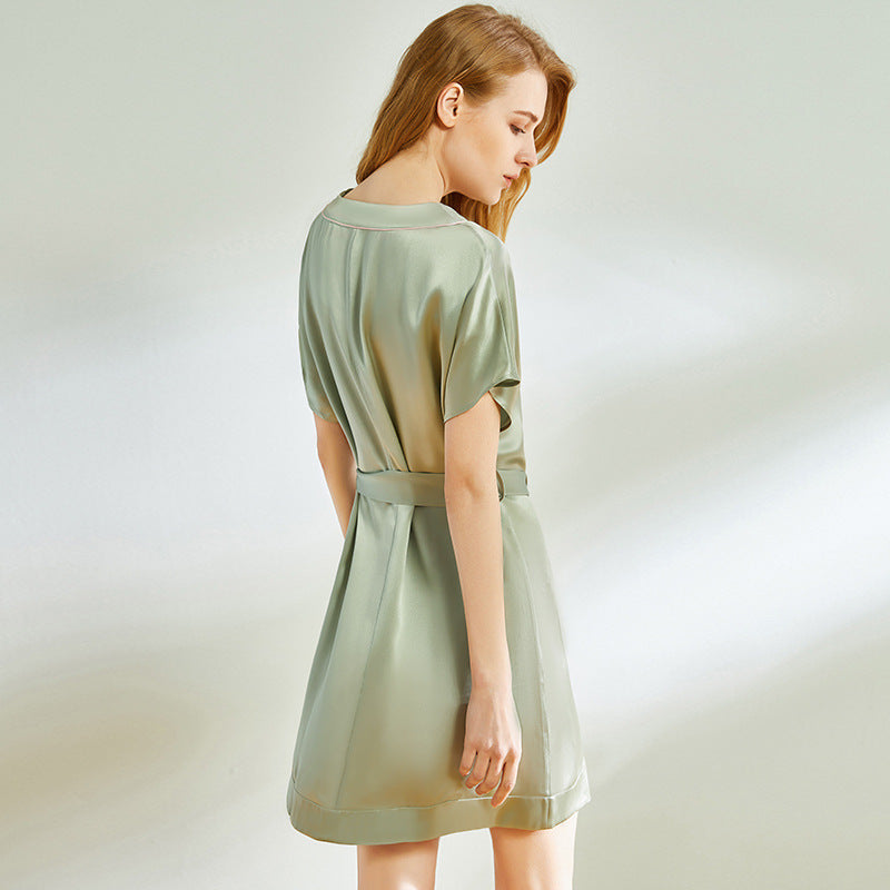 Green V-neck Silk Nightgown