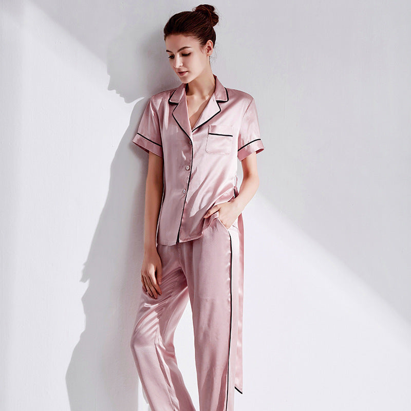 Pink Silk Short Sleeves Pajama Set