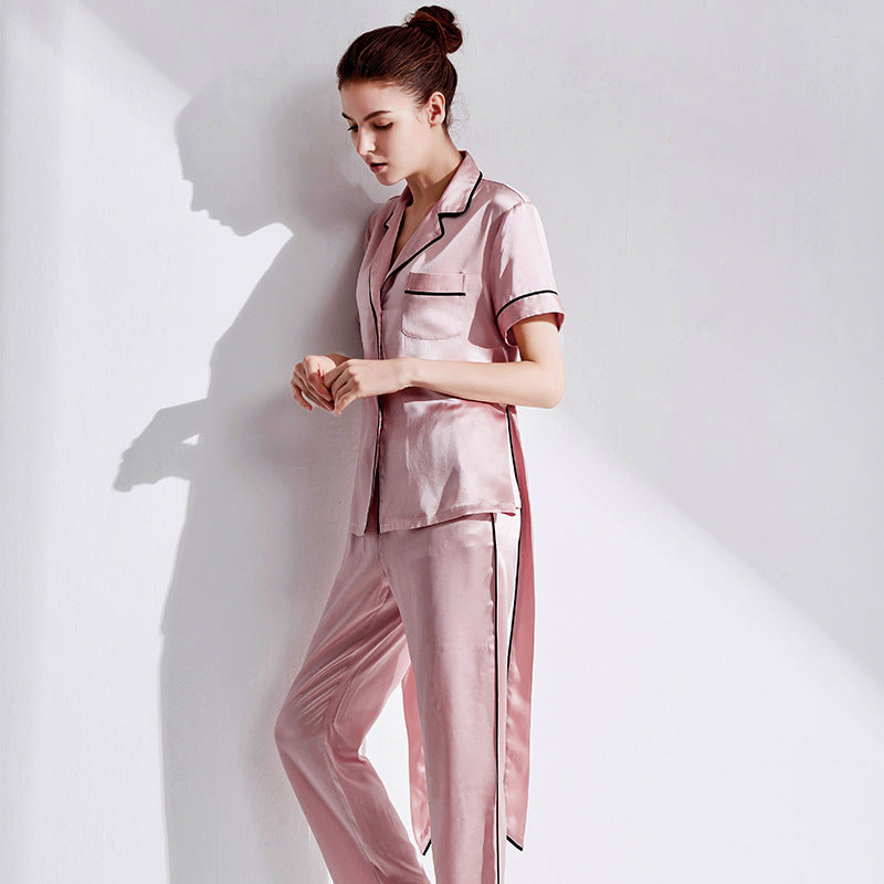 Pink Silk Short Sleeves Pajama Set