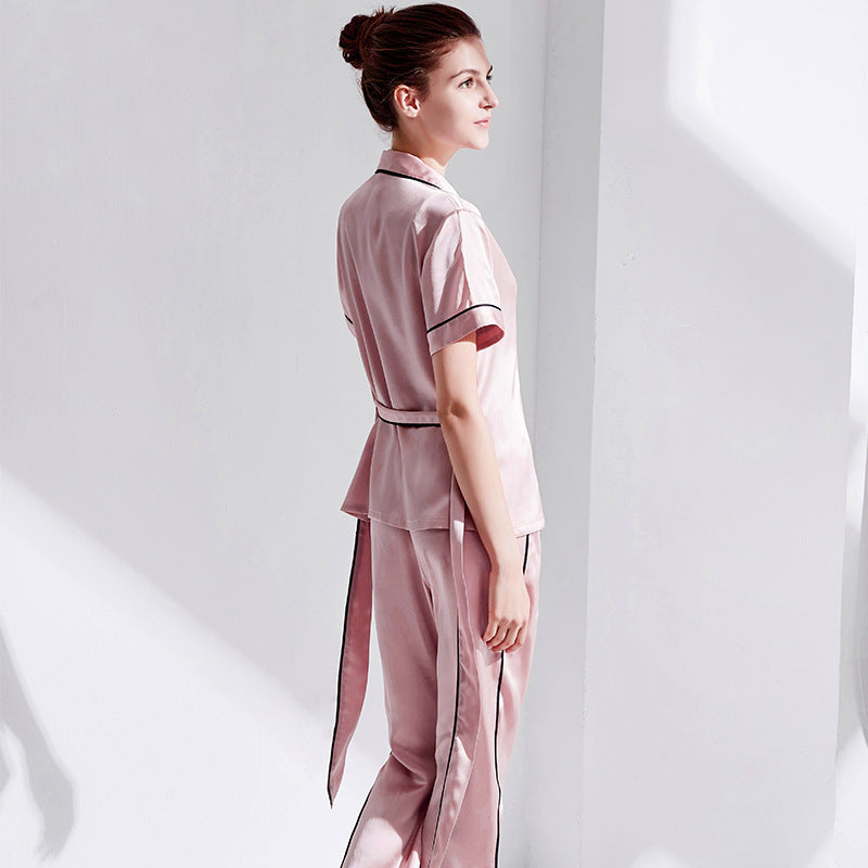 Pink Silk Short Sleeves Pajama Set