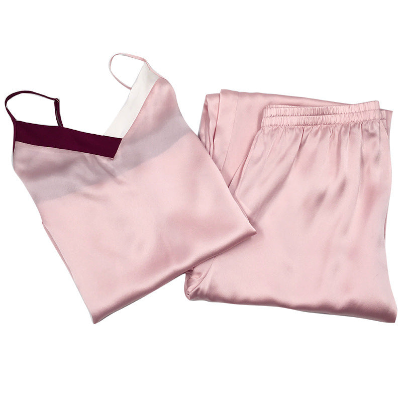 Pink Color Block Silk Cami Set